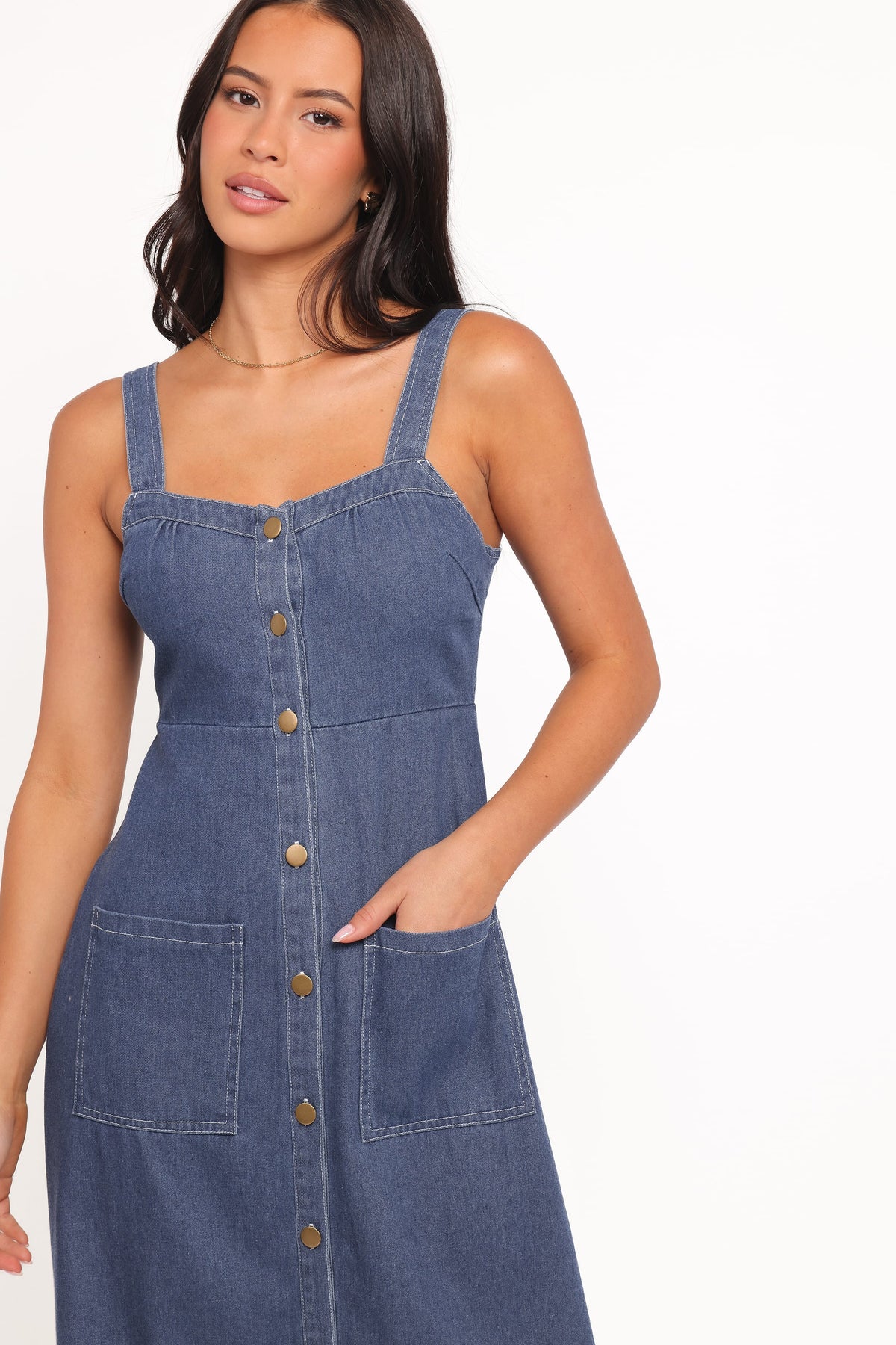 Petal and Pup USA DRESSES Bettie Midi Dress - Mid Blue Denim