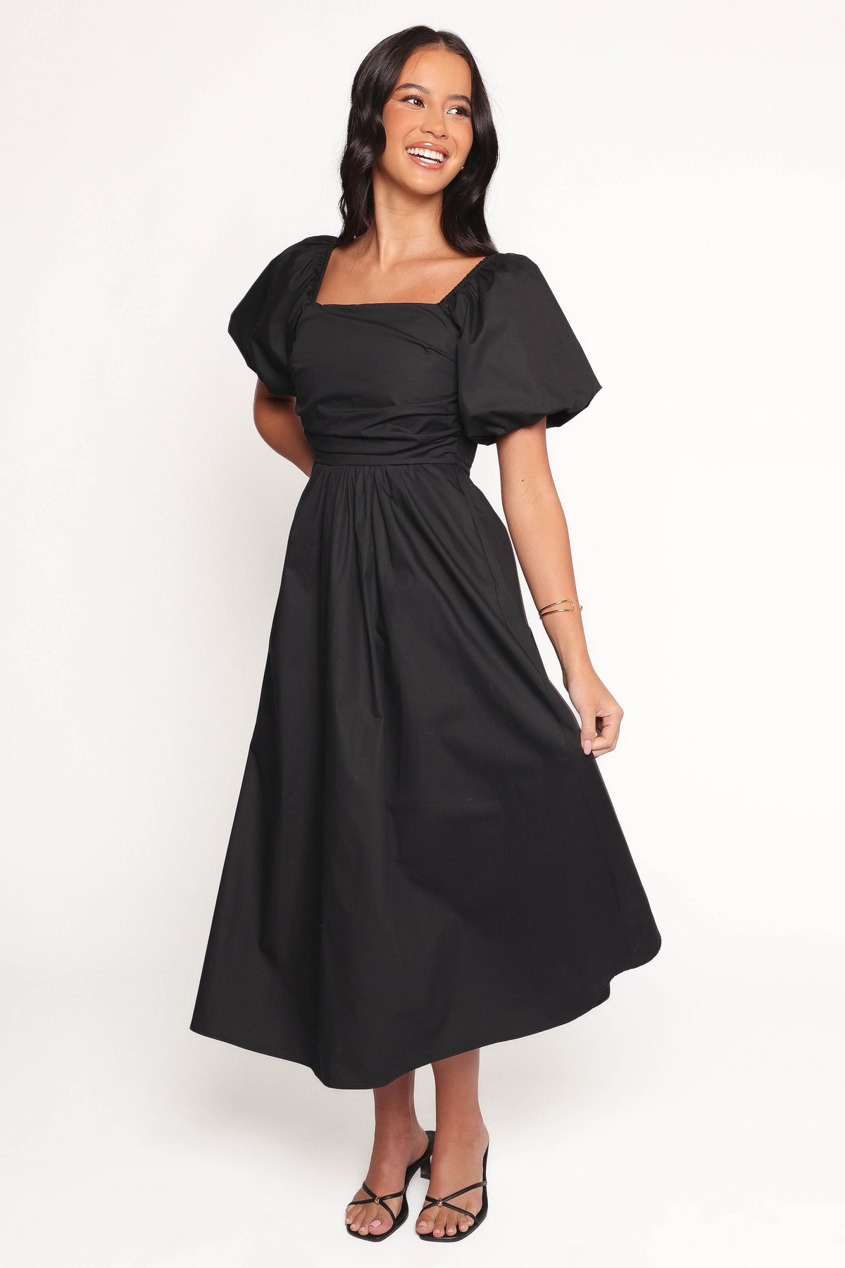 Petal and Pup USA DRESSES Clo Puff Sleeve Midi Dress - Black