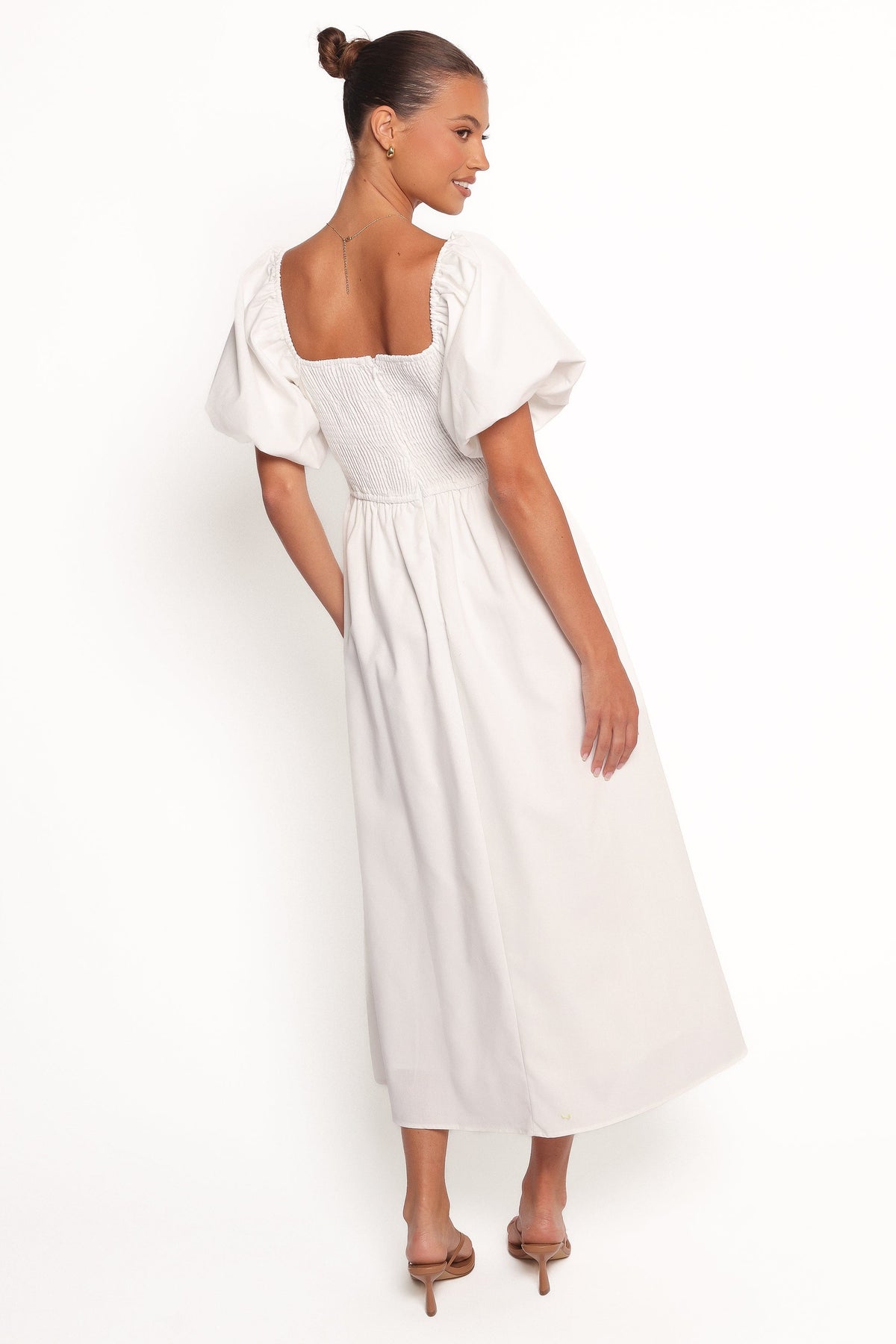 Petal and Pup USA DRESSES Clo Puff Sleeve Midi Dress - White