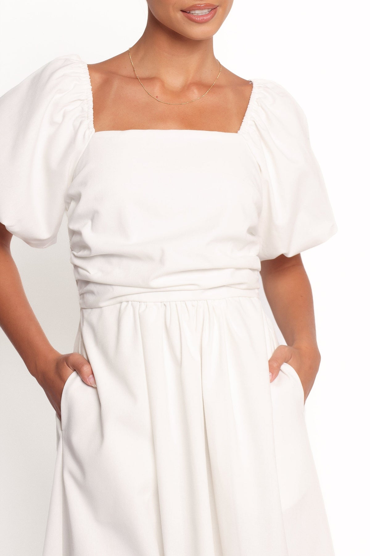 Petal and Pup USA DRESSES Clo Puff Sleeve Midi Dress - White