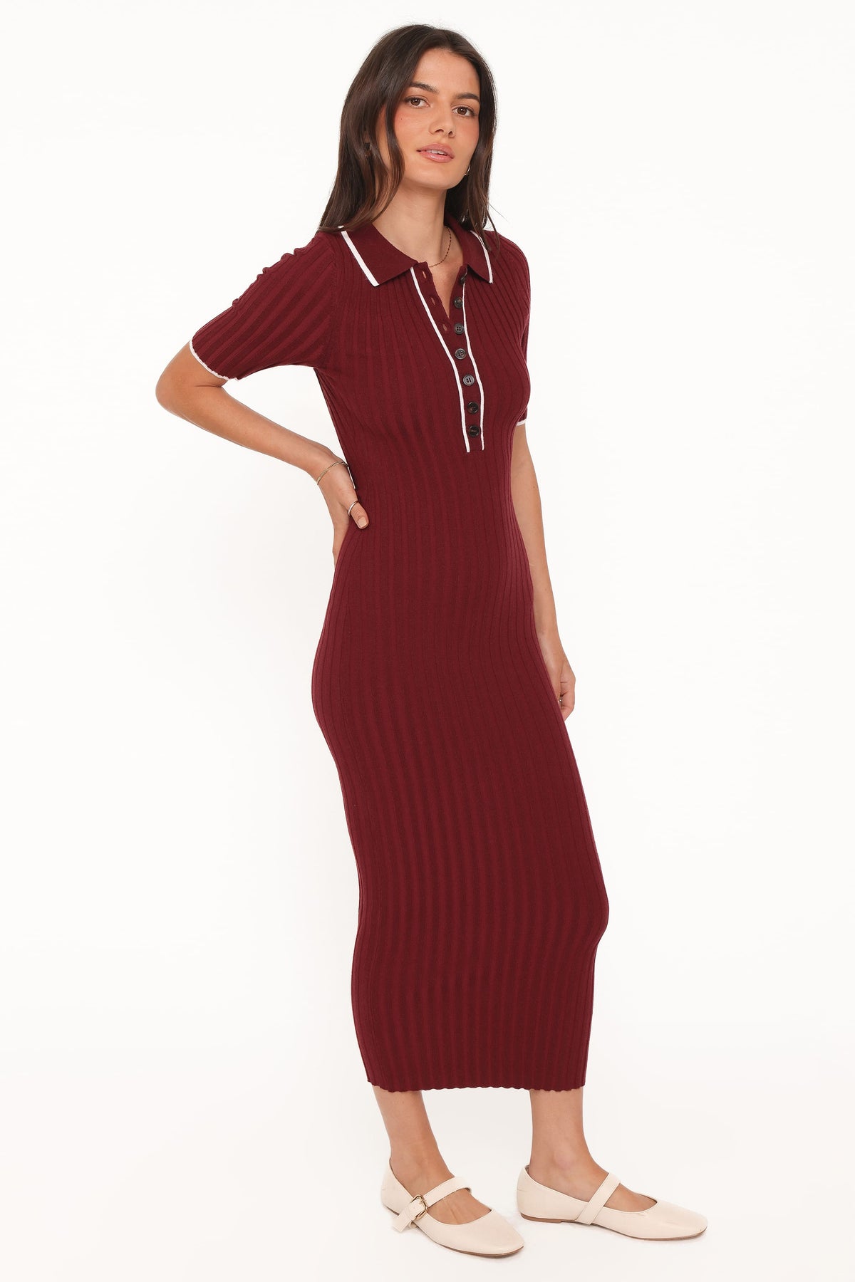 Petal and Pup USA DRESSES Conner Short Sleeve Knit Dress - Burgundy