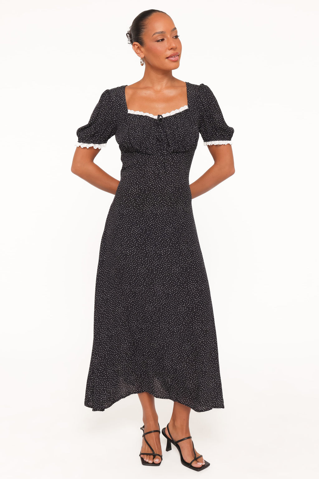 Petal and Pup USA DRESSES Francine Lace Midi Dress - Black Polka Dot