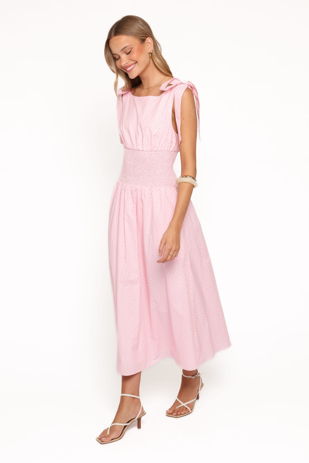 Petal and Pup USA DRESSES Leticia Midi Dress - Pink Polka Dot