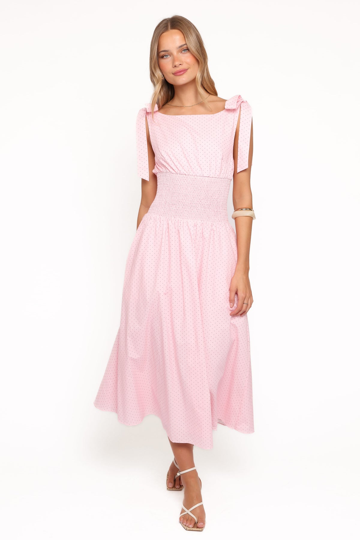 Petal and Pup USA DRESSES Leticia Midi Dress - Pink Polka Dot