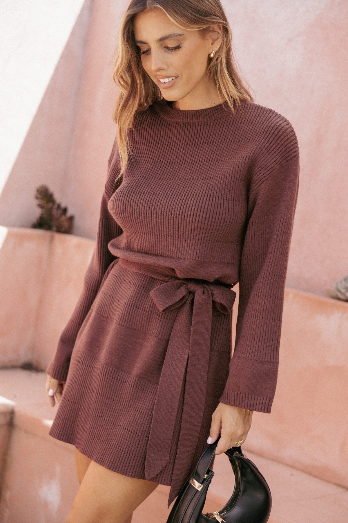 Petal and Pup USA DRESSES Lucca Mini Sweater Dress - Chocolate Brown