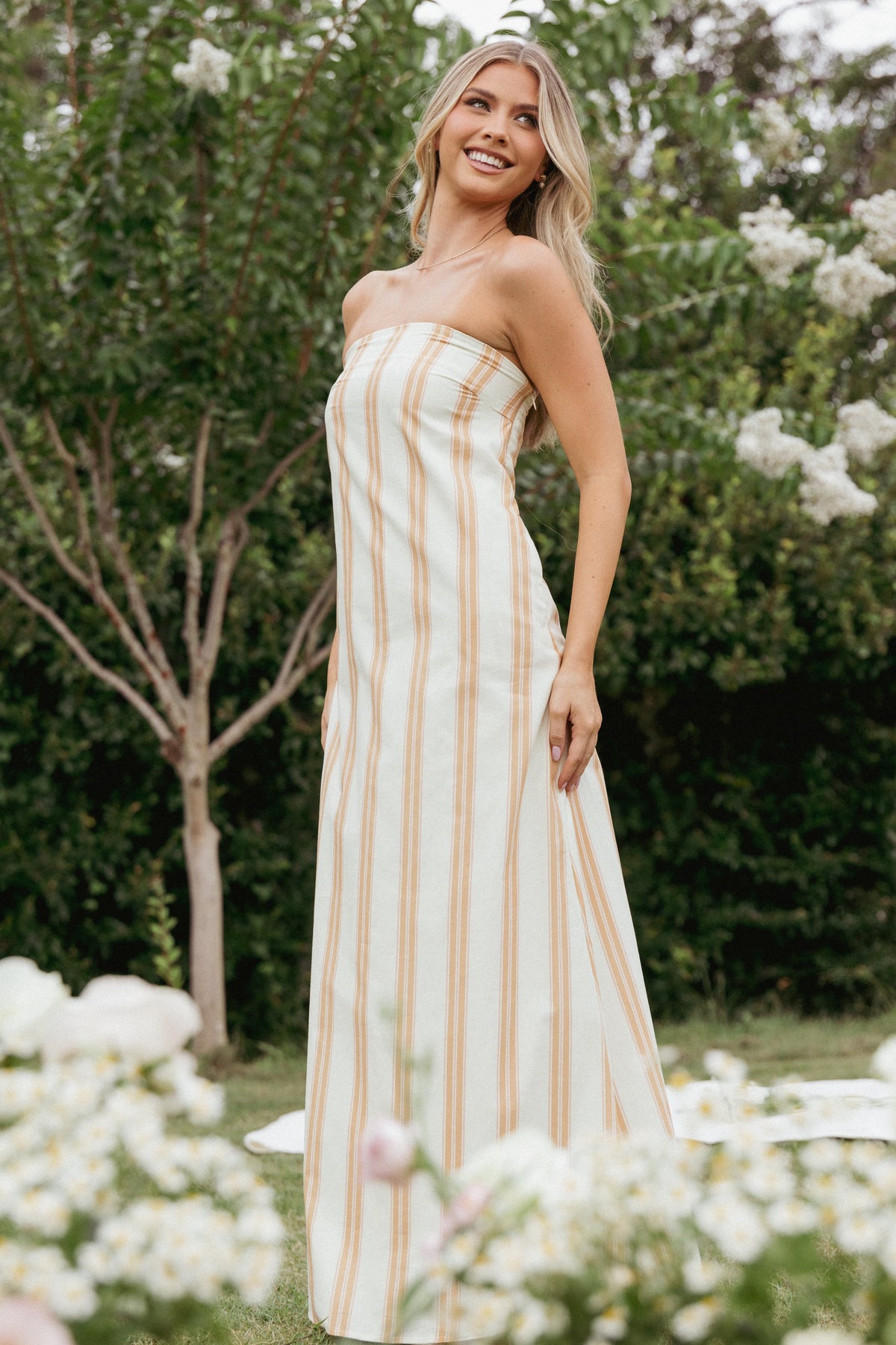Petal and Pup USA DRESSES Luisa Midi Dress - Brown Stripe