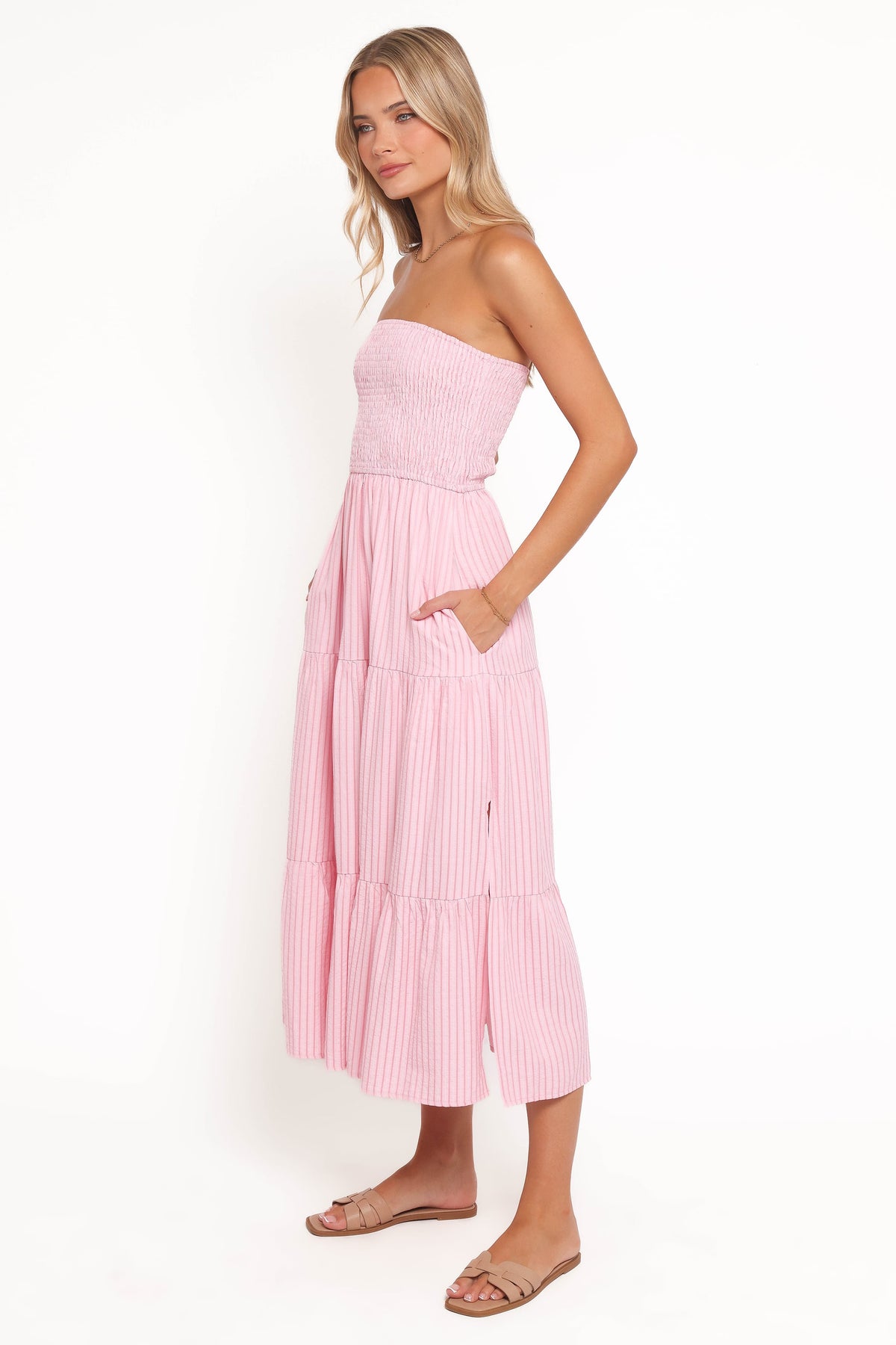 Petal and Pup USA DRESSES Maisie Strapless Midi Dress - Pink Stripe
