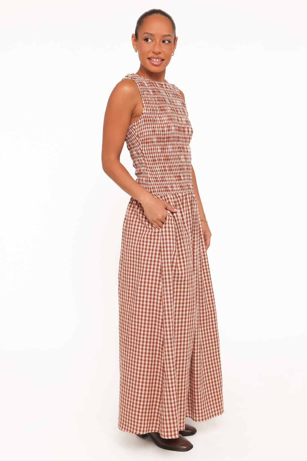 Petal and Pup USA DRESSES Maleny Maxi Dress - Brown Gingham