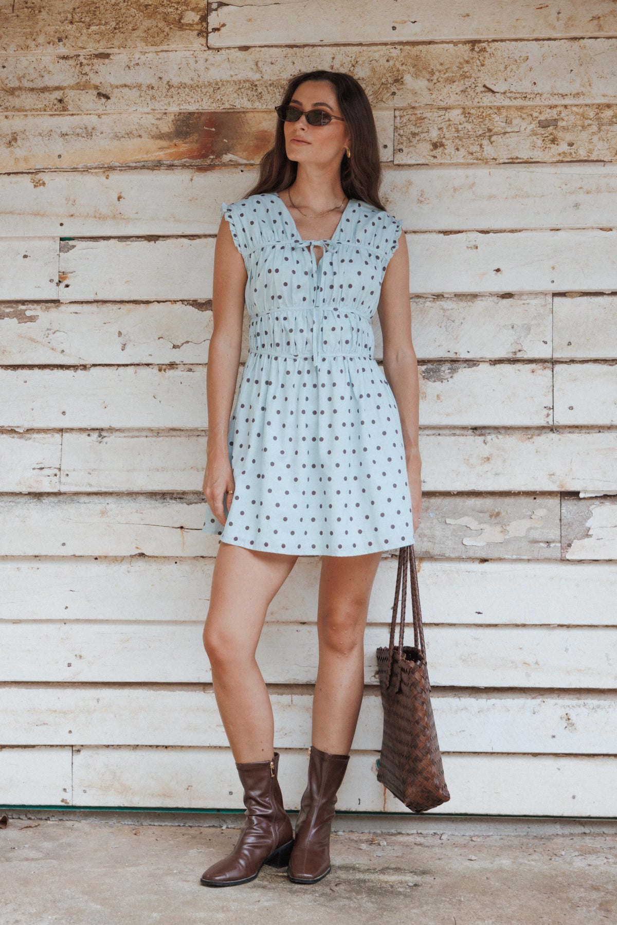 Petal and Pup USA DRESSES Pipper Mini Dress - Blue Polka Dot