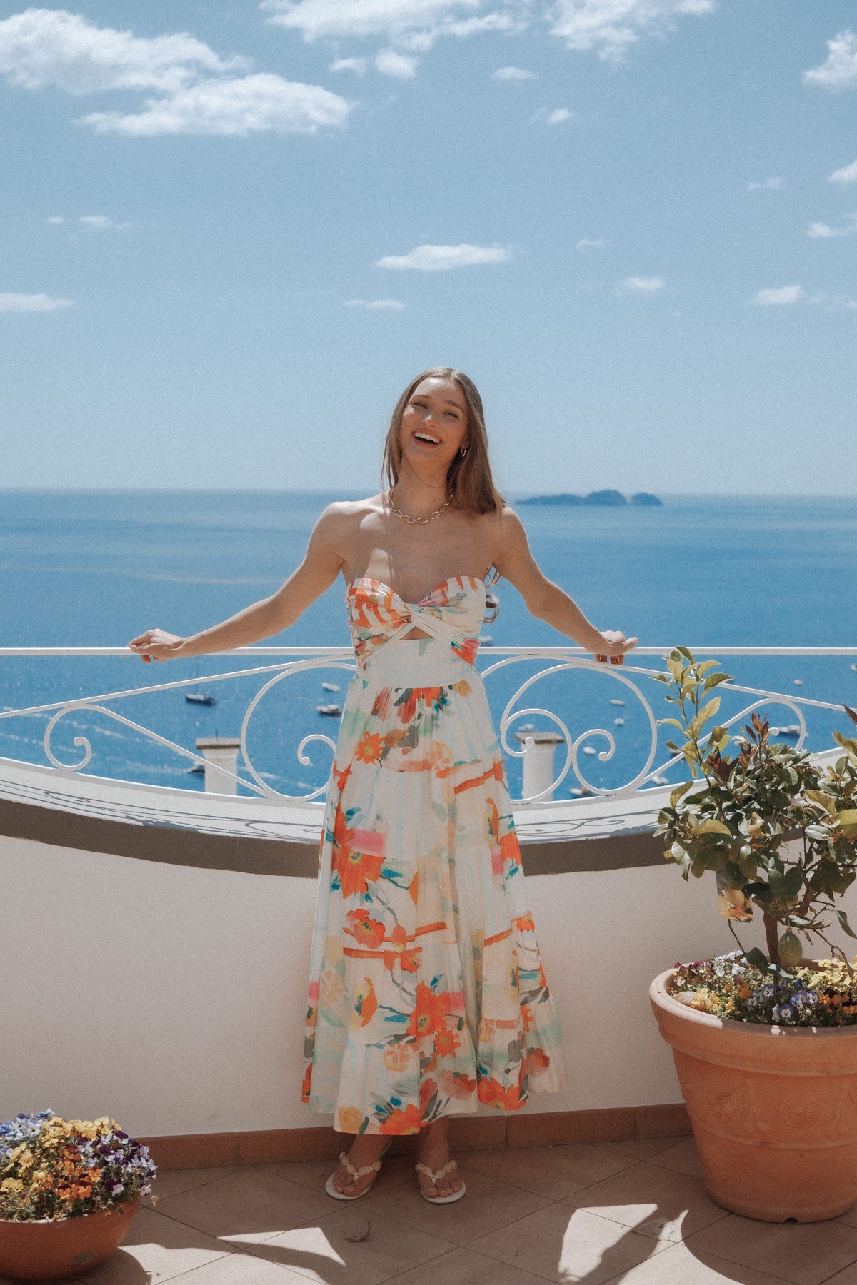 Petal and Pup USA DRESSES Sitara Strapless Midi Dress - Blue Alfresco Floral