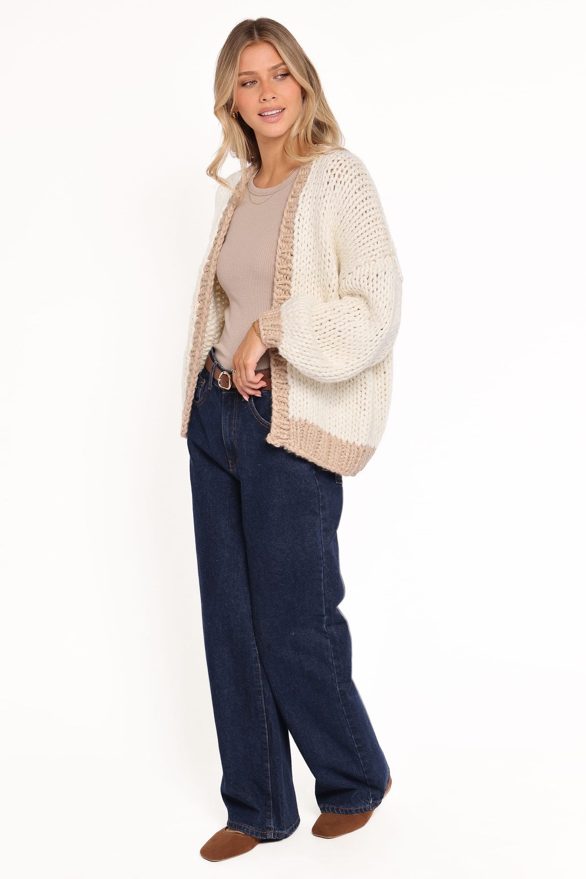 Petal and Pup USA KNITWEAR Anige Contrast Trim Cardigan - Cream