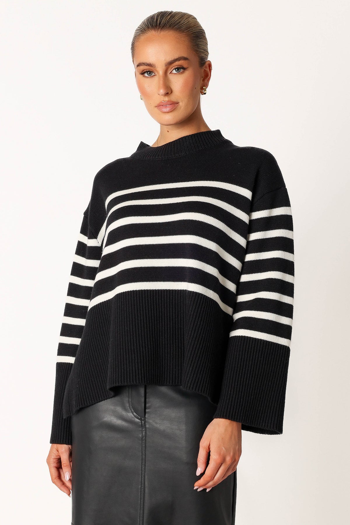 Petal and Pup USA KNITWEAR Avalynn Striped Knit Sweater - Black White