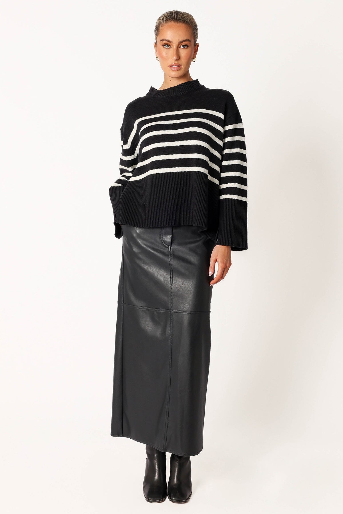 Petal and Pup USA KNITWEAR Avalynn Striped Knit Sweater - Black White
