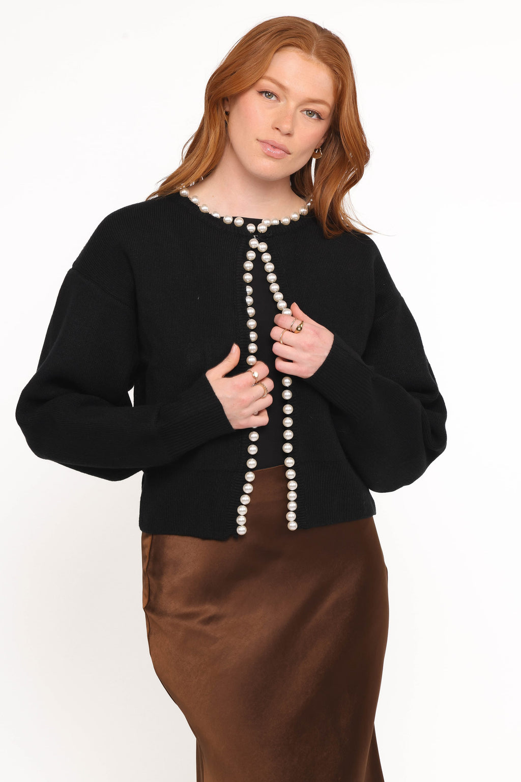 Petal and Pup USA KNITWEAR Bloom Pearl Knit Cardigan - Black