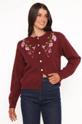Petal and Pup USA KNITWEAR Brittany Placed Embroidery Flower Cardigan - Burgundy