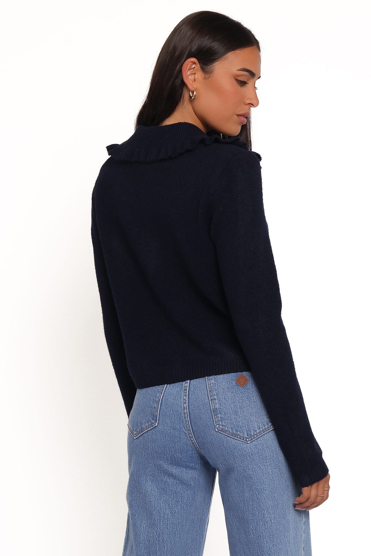 Petal and Pup USA KNITWEAR Carmello Frill Collar Cardigan - Navy