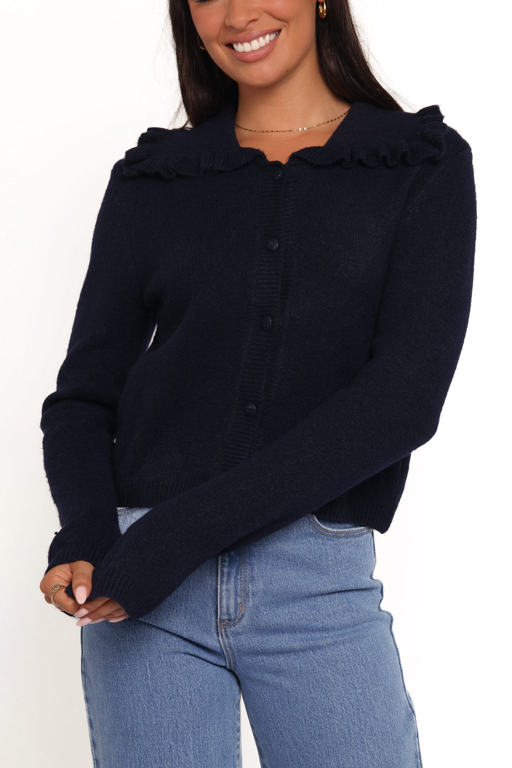 Petal and Pup USA KNITWEAR Carmello Frill Collar Cardigan - Navy