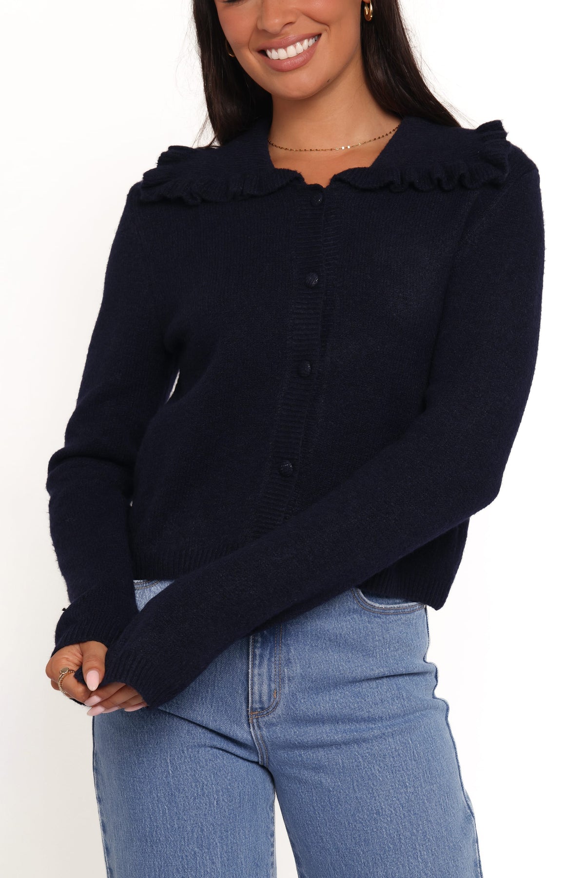 Petal and Pup USA KNITWEAR Carmello Frill Collar Cardigan - Navy