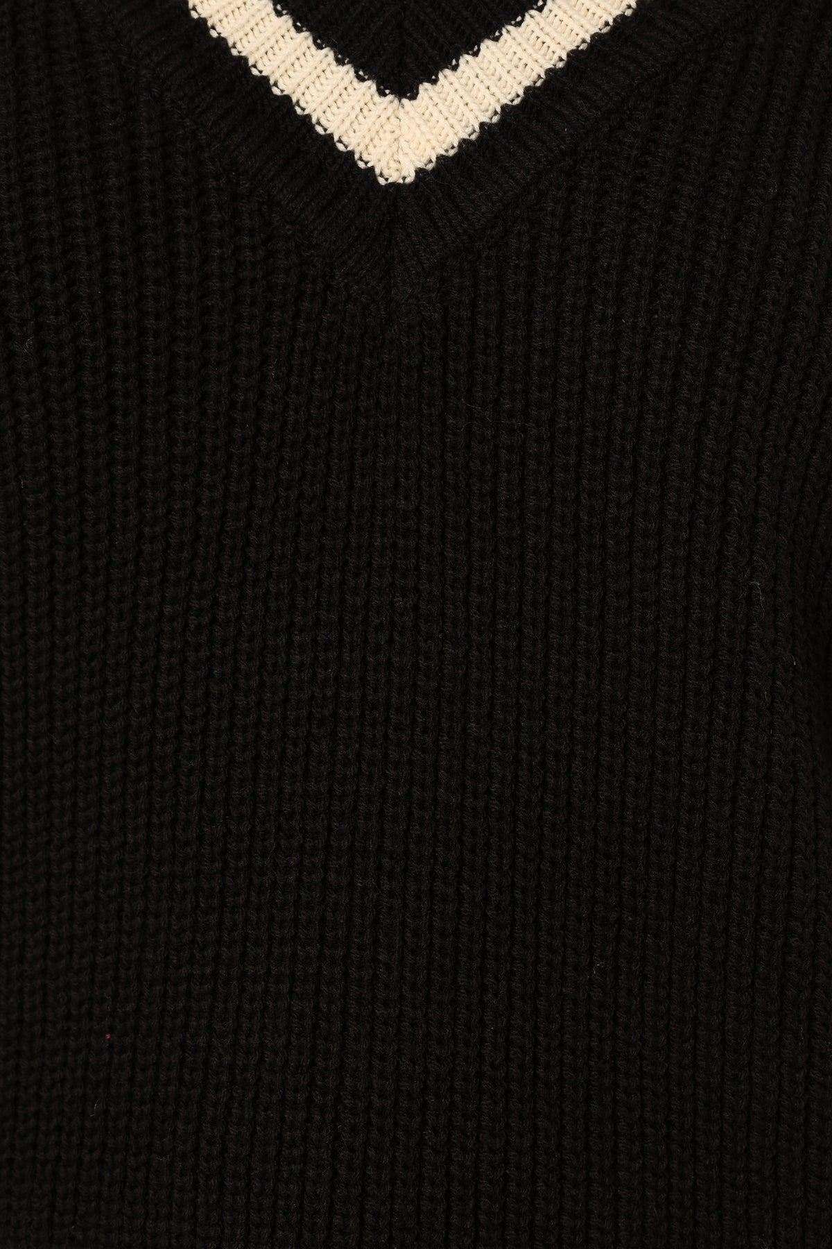 Petal and Pup USA KNITWEAR Dominique Contrast Vneck Knit Sweater - Black/Cream