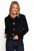 Petal and Pup USA KNITWEAR Donna Flower Button Cardigan - Black