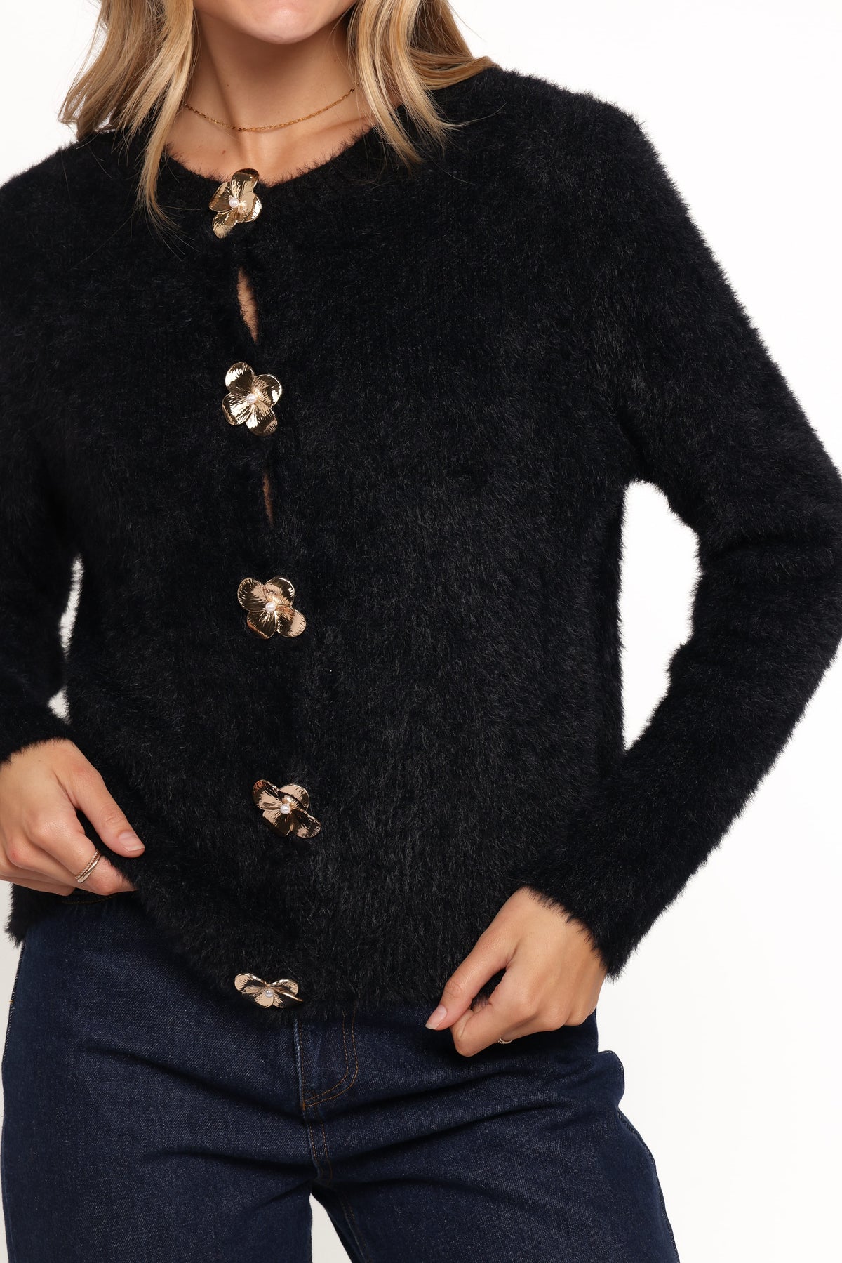 Petal and Pup USA KNITWEAR Donna Flower Button Cardigan - Black