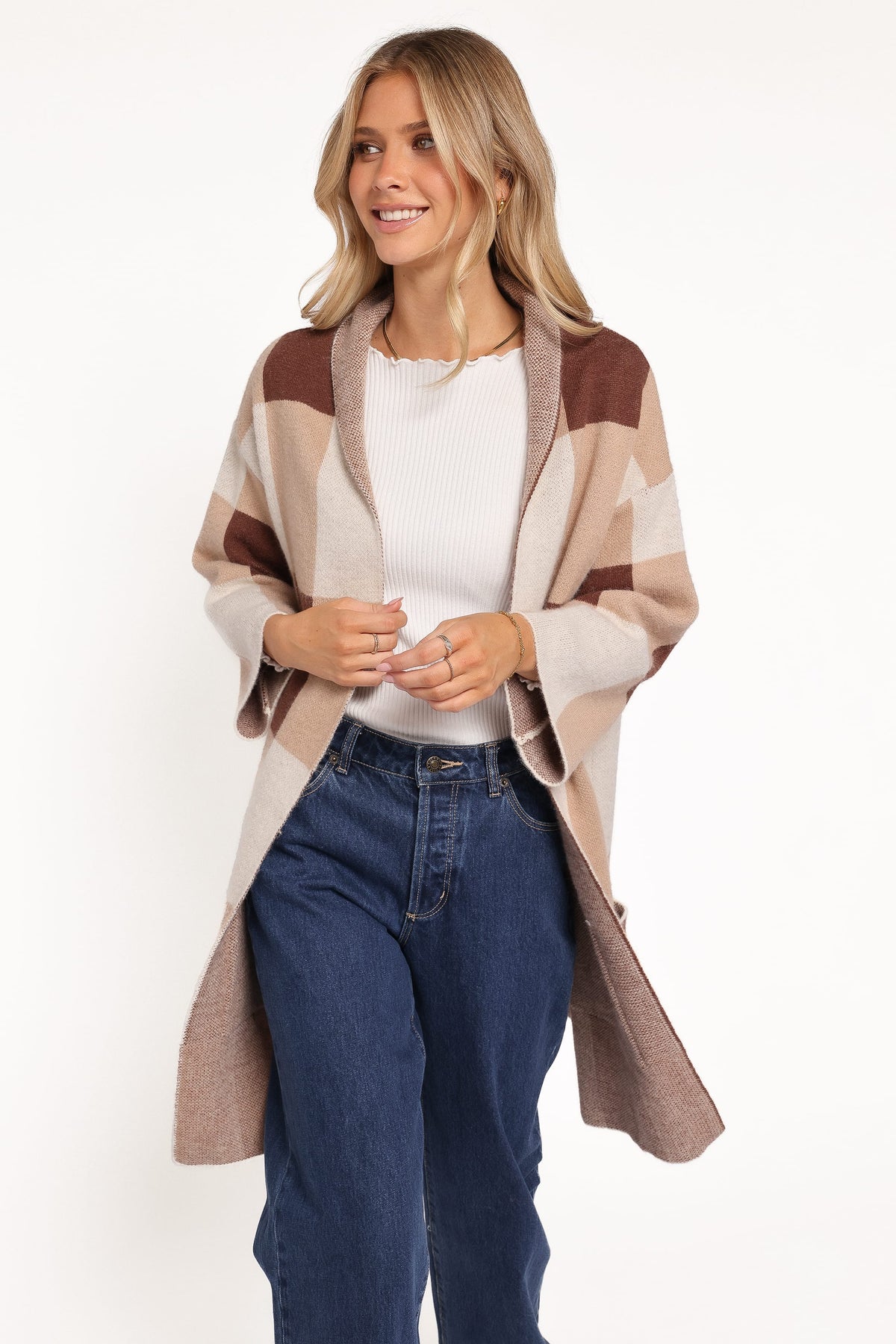 Petal and Pup USA KNITWEAR Ecoya Long Cardigan - Brown Plaid