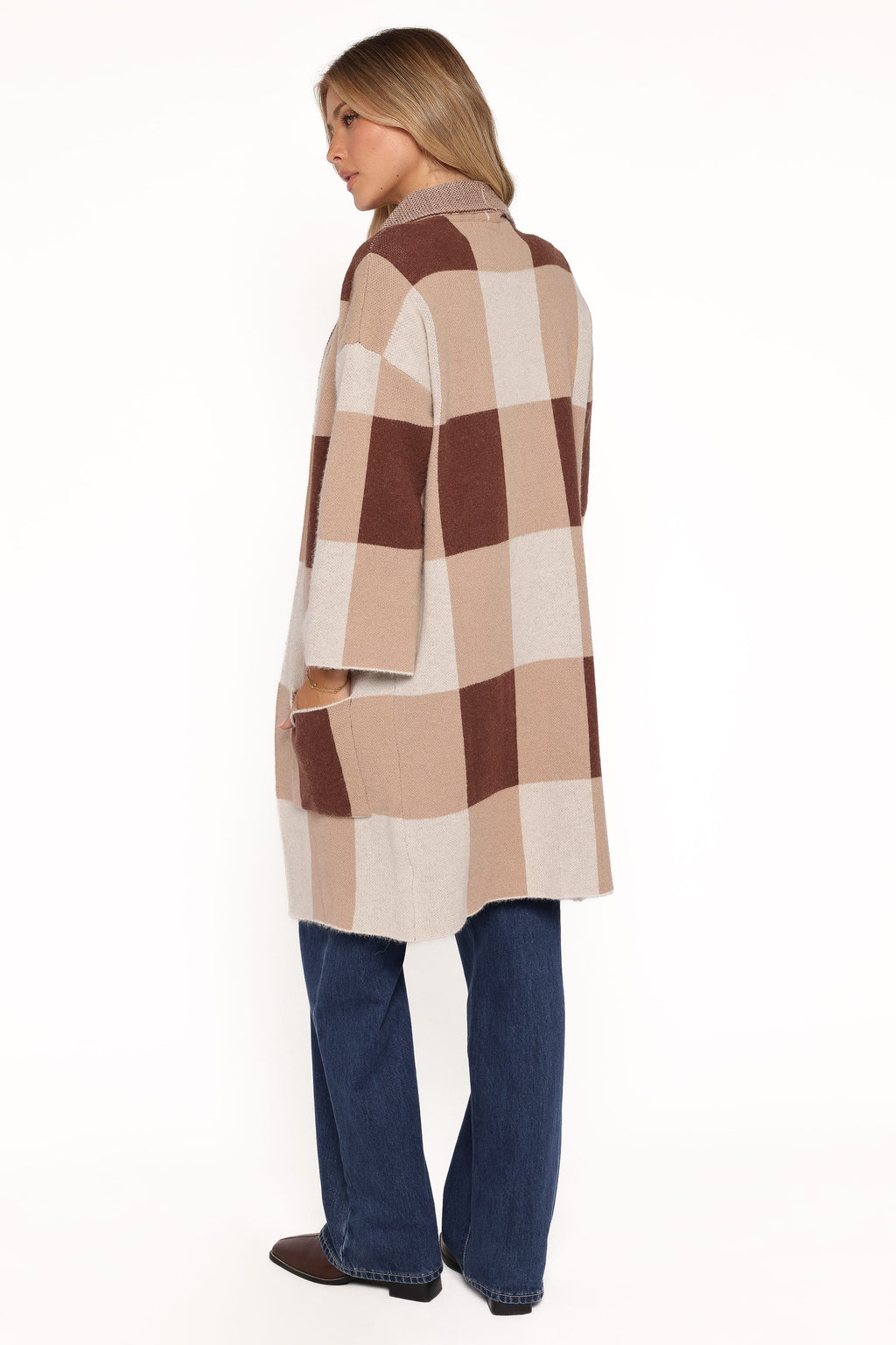 Petal and Pup USA KNITWEAR Ecoya Long Cardigan - Brown Plaid