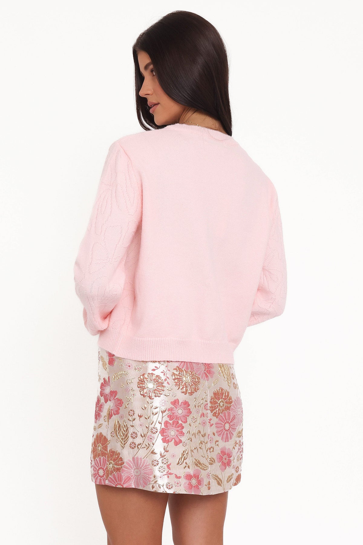 Petal and Pup USA KNITWEAR Fauna Tonal Floral Cardigan - Pink