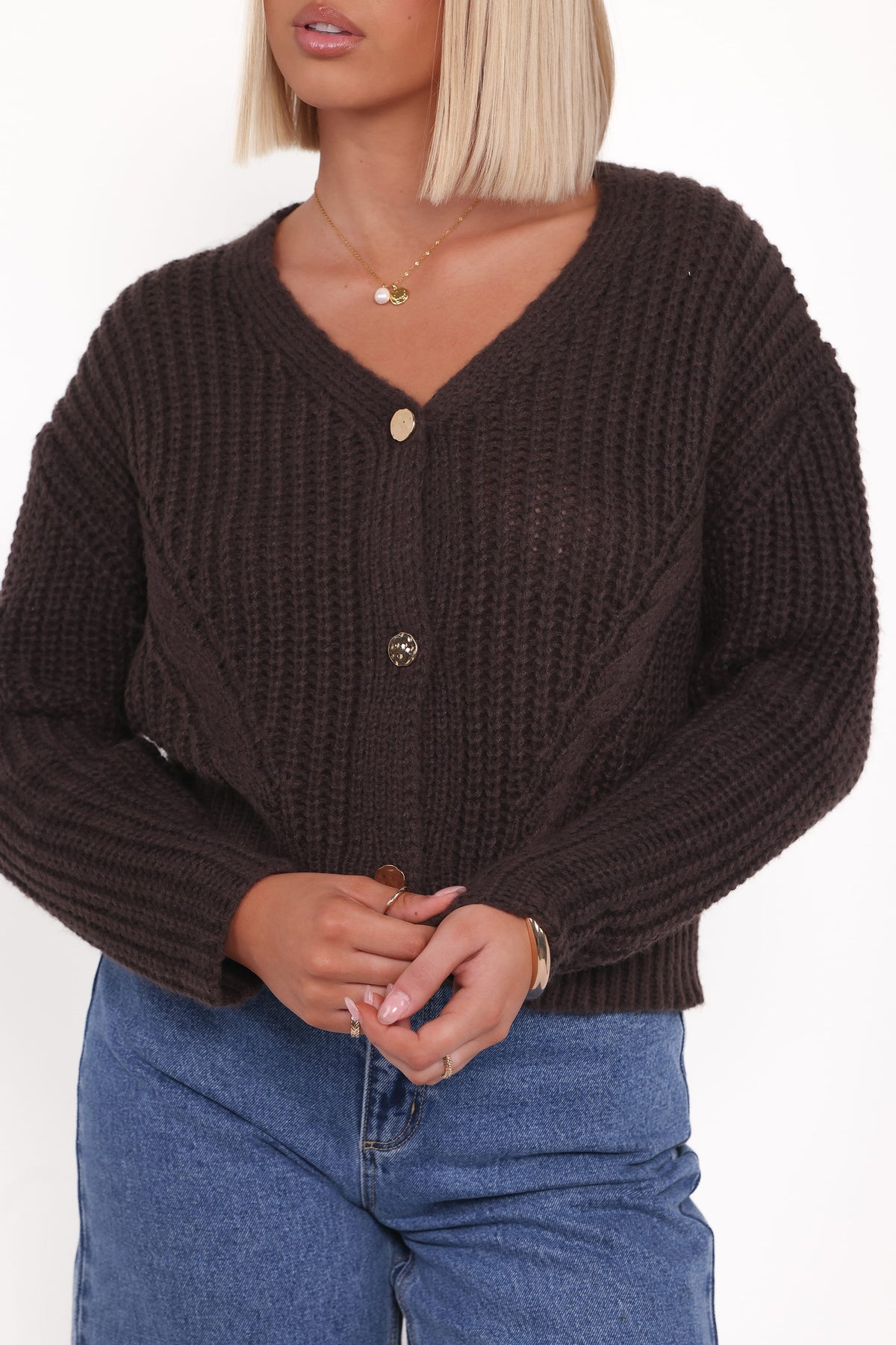 Petal and Pup USA KNITWEAR Henderson Thick Knit Cardigan - Brown