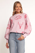 Petal and Pup USA KNITWEAR Jax Western Knit Sweater - Pink