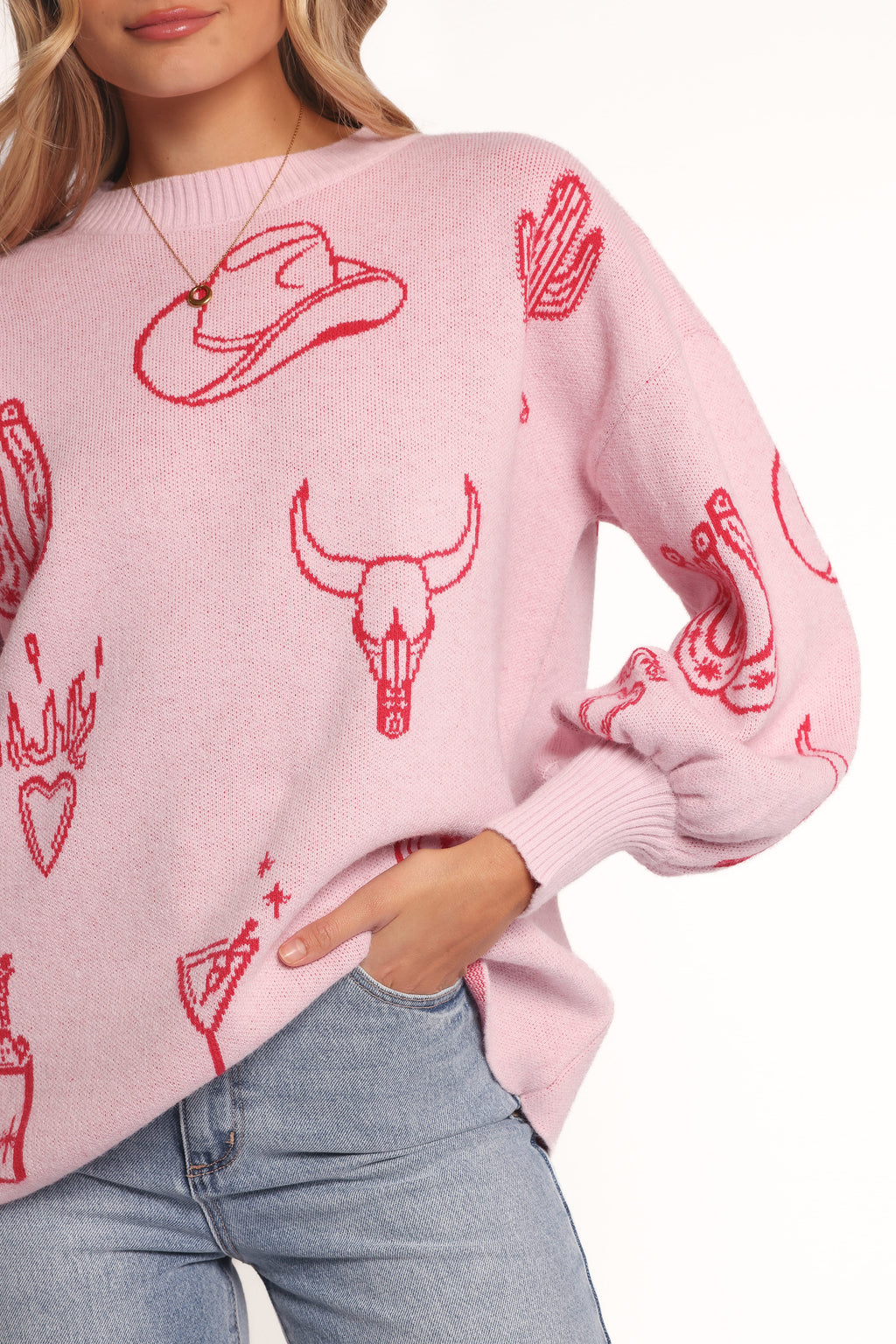 Petal and Pup USA KNITWEAR Jax Western Knit Sweater - Pink