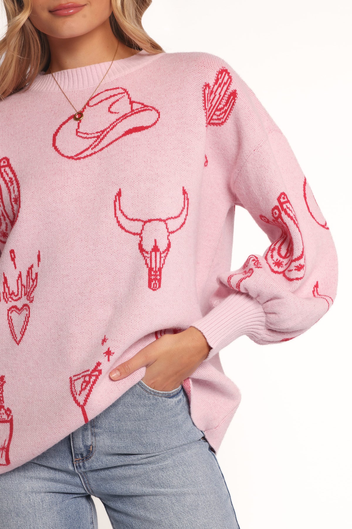 Petal and Pup USA KNITWEAR Jax Western Knit Sweater - Pink