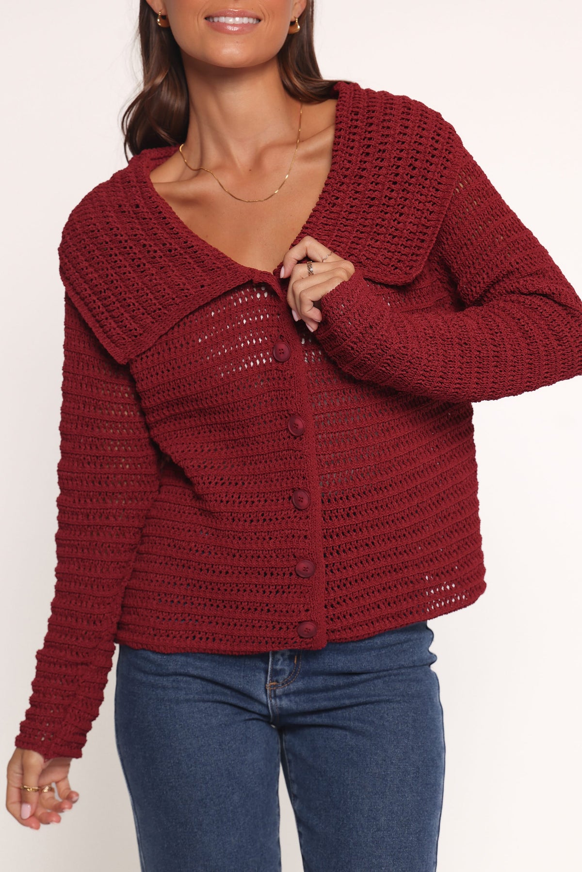 Petal and Pup USA KNITWEAR Lyra Large Collar Cardigan - Burgundy