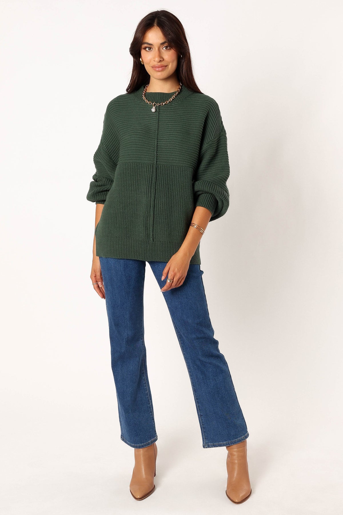 Petal and Pup USA KNITWEAR Meredith Ribbed Crewneck Knit Sweater - Green