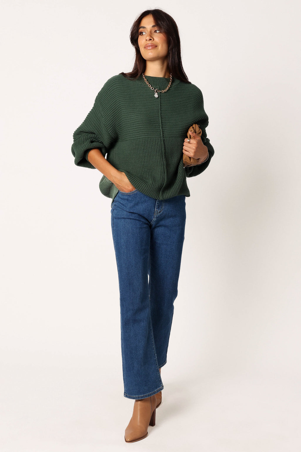 Petal and Pup USA KNITWEAR Meredith Ribbed Crewneck Knit Sweater - Green