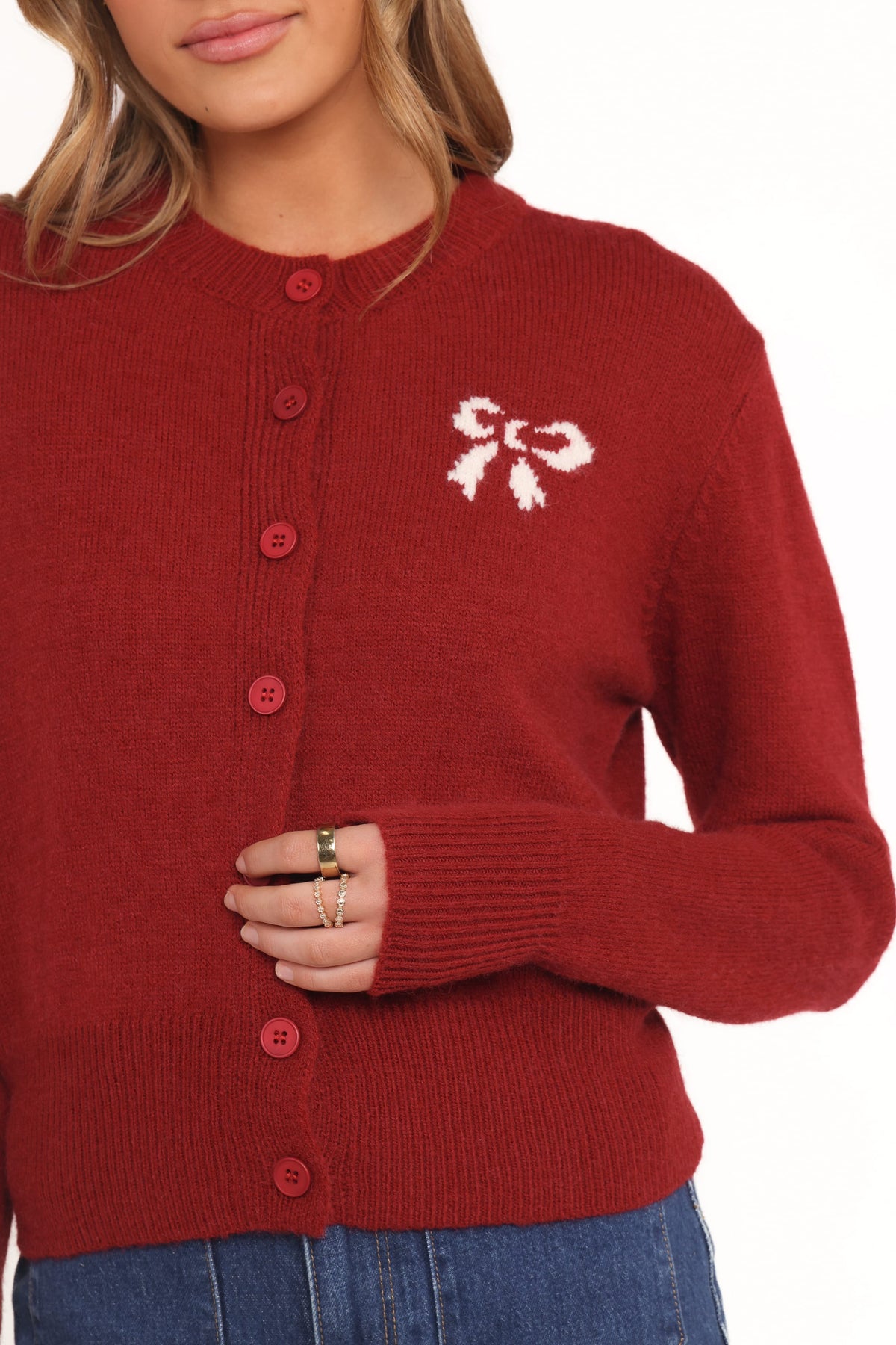 Petal and Pup USA KNITWEAR Middleton Mini Bow Cardigan - Wine