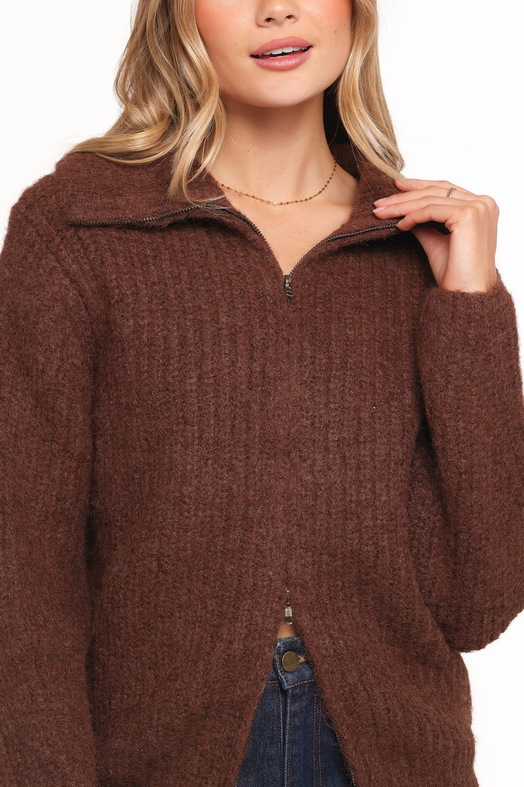 Petal and Pup USA KNITWEAR Miffy Zip Through Cardigan - Chocolate