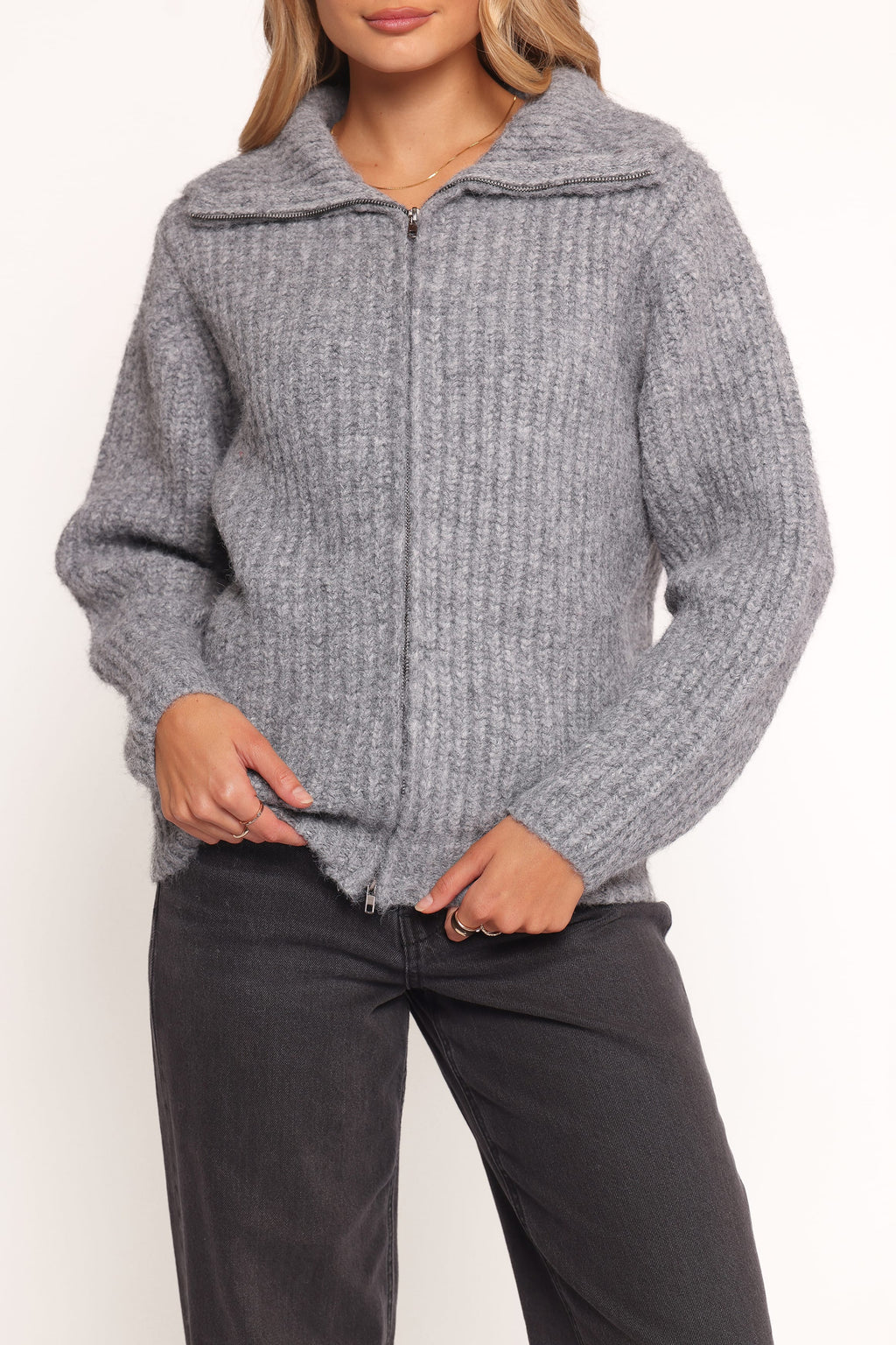 Petal and Pup USA KNITWEAR Miffy Zip Through Cardigan - Grey