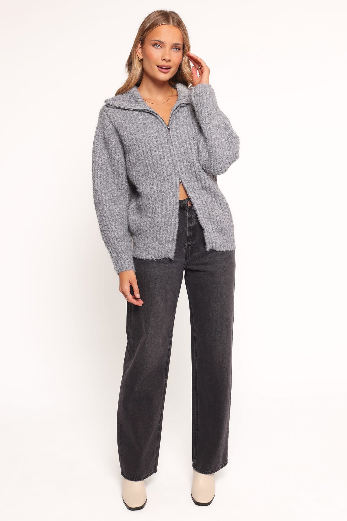 Petal and Pup USA KNITWEAR Miffy Zip Through Cardigan - Grey