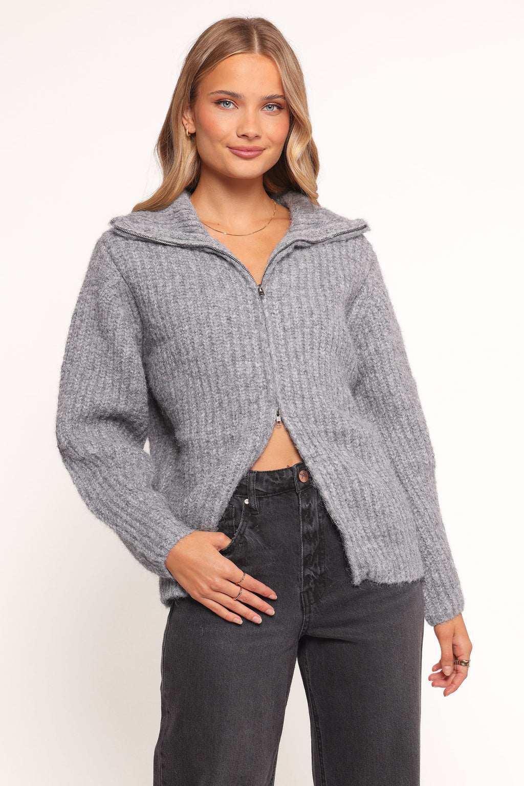 Petal and Pup USA KNITWEAR Miffy Zip Through Cardigan - Grey
