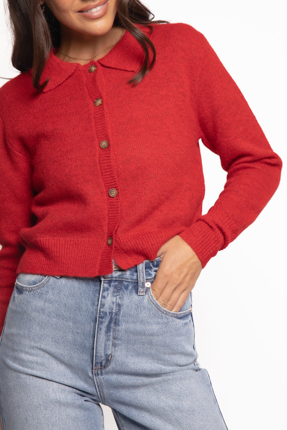 Petal and Pup USA KNITWEAR Naya Collar Cardigan - Red