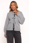 Petal and Pup USA KNITWEAR Neri Bow Tie Front Cardigan - Grey