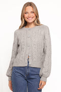 Petal and Pup USA KNITWEAR Nika Cable Knit Cardigan - Grey
