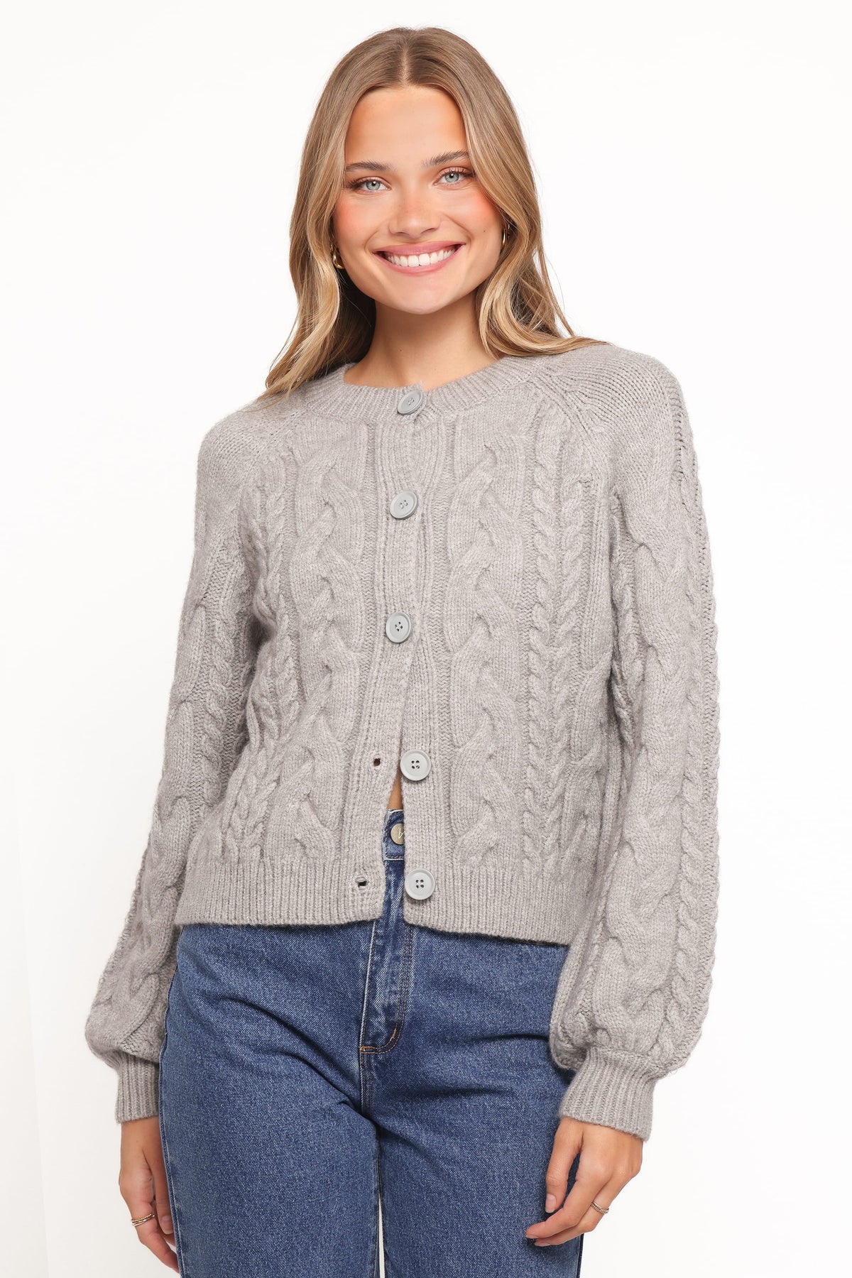 Petal and Pup USA KNITWEAR Nika Cable Knit Cardigan - Grey