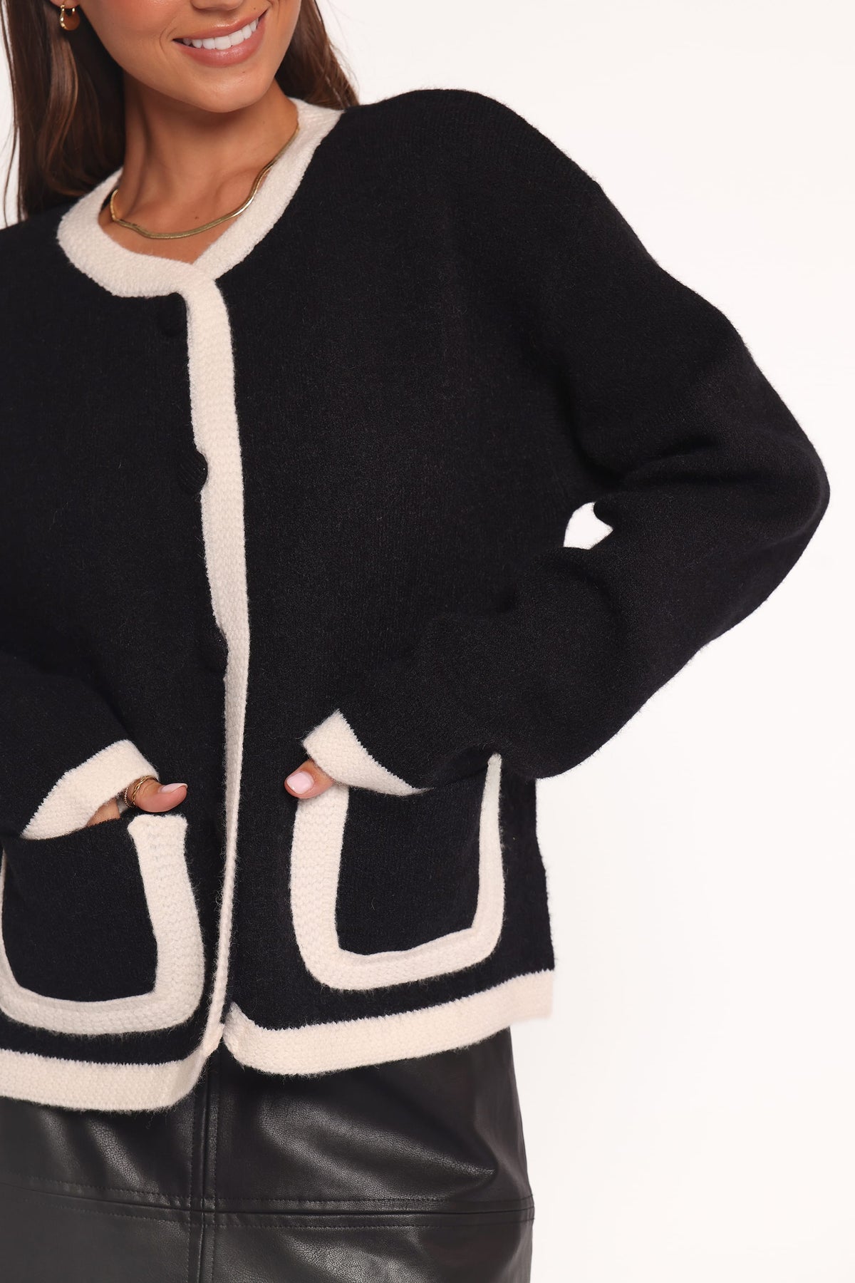 Petal and Pup USA KNITWEAR Orabelle Contrast Hem Cardigan - Black