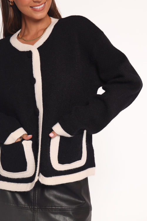 Petal and Pup USA KNITWEAR Orabelle Contrast Hem Cardigan - Black