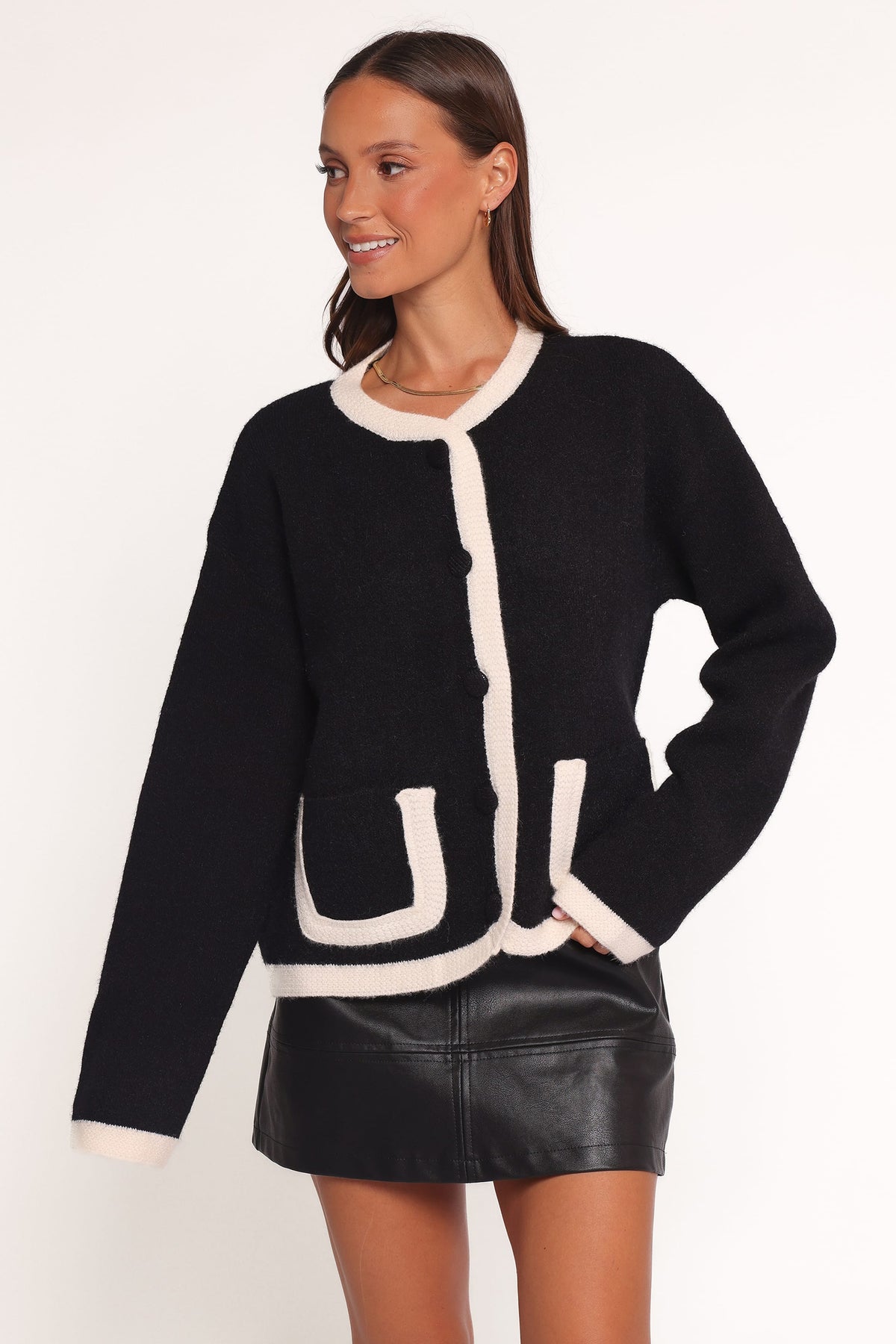 Petal and Pup USA KNITWEAR Orabelle Contrast Hem Cardigan - Black