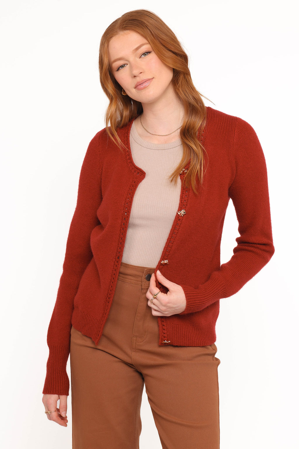 Petal and Pup USA KNITWEAR Quay Button Front Cardigan - Red