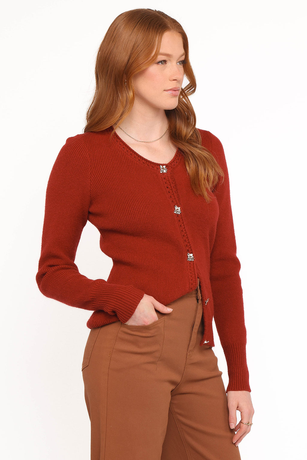 Petal and Pup USA KNITWEAR Quay Button Front Cardigan - Red