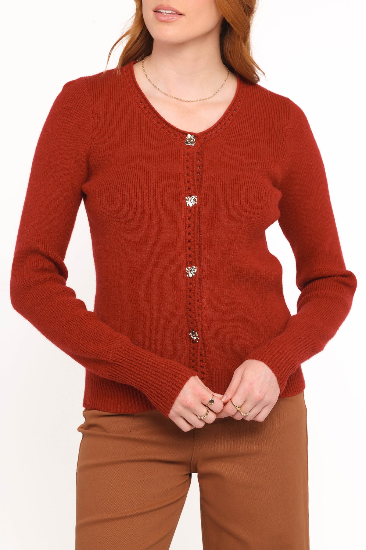 Petal and Pup USA KNITWEAR Quay Button Front Cardigan - Red